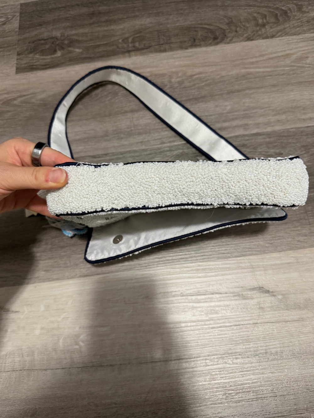 Made in India • Blue and White Beaded Palm Tree Shoulder Bag - Picture 6 of 6